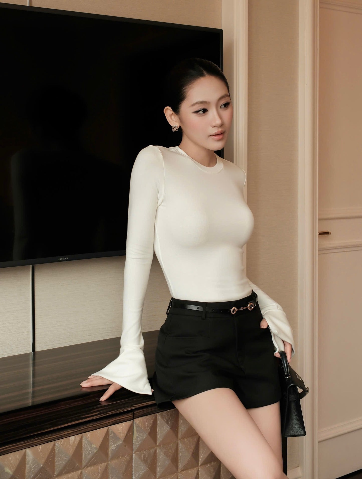 Long-sleeve top (FREESZ ) P11 White