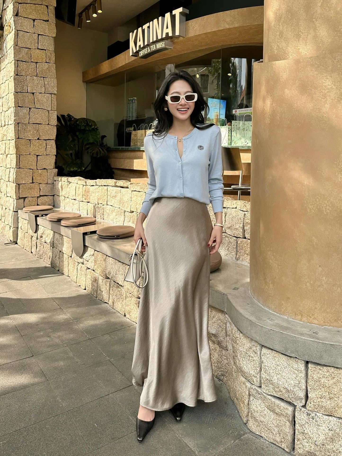 001 NEW COLLECTION càdigan + long satin skirt ( SET ) #P38