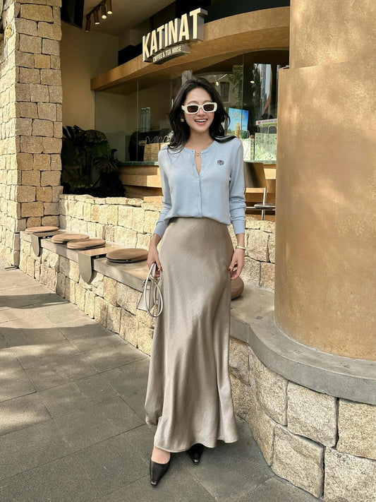 001 NEW COLLECTION càdigan + long satin skirt ( SET ) #P38